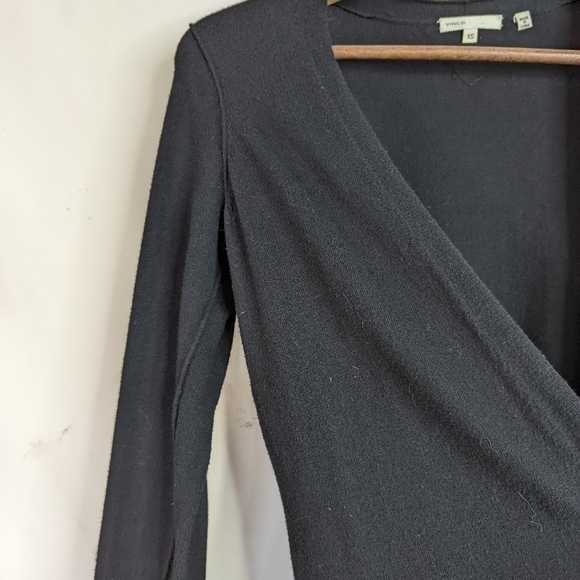 Vince Cardigan Size XS Cotton Black Open Knit Sweater Pockets Longline - Picture 2 of 9